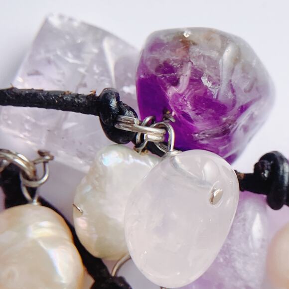 VTG Pendant Necklace 17" Gemstone Amethyst Rose Quartz Freshwater Pearl Cluster - Picture 6 of 14